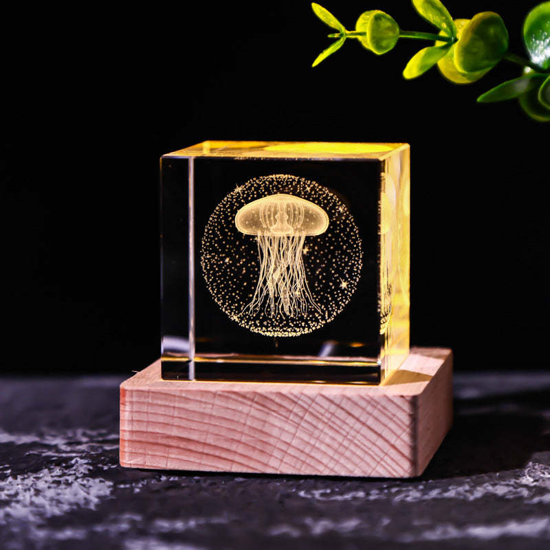 Galaxy Crystal Cube Night Light with Wooden Base - Noogni