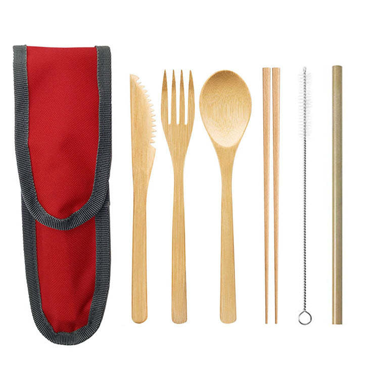 Portable Bamboo Travel Cutlery Set with Chopsticks and Straw - Noogni
