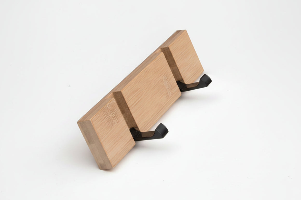 Foldable Wooden Wall Mounted Coat Hook with Stainless Steel Hooks - Noogni