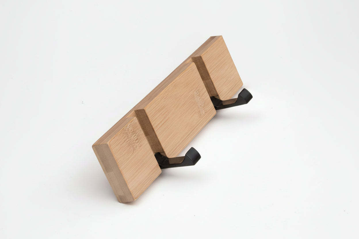 Foldable Wooden Wall Mounted Coat Hook with Stainless Steel Hooks - Noogni