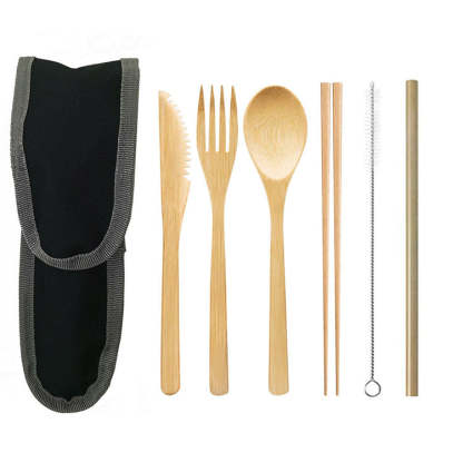 Portable Bamboo Travel Cutlery Set with Chopsticks and Straw - Noogni