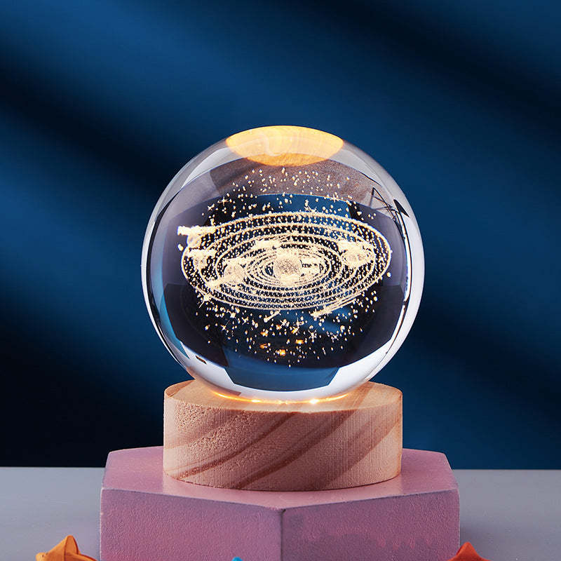 3D Crystal Ball Solar System Night Light with Warm Glow - Noogni
