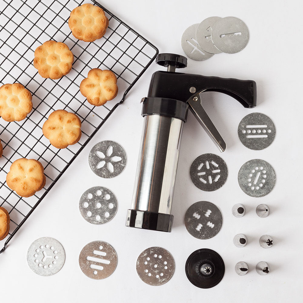 Stainless Steel Biscuit Press and Cookie Decorating Tool Set - Noogni