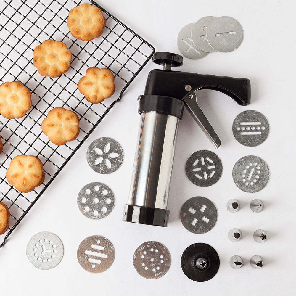 Stainless Steel Biscuit Press and Cookie Decorating Tool Set - Noogni