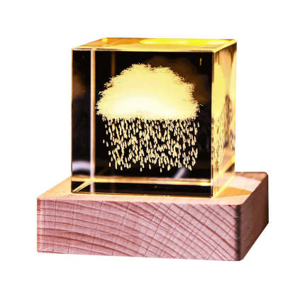 Galaxy Crystal Cube Night Light with Wooden Base - Noogni