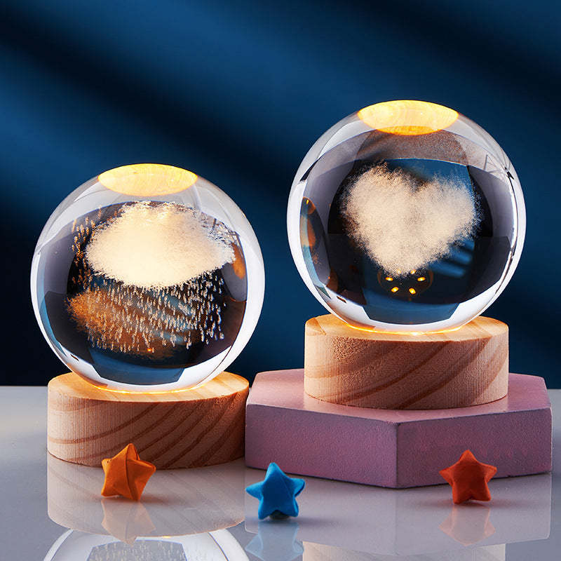 3D Crystal Ball Solar System Night Light with Warm Glow - Noogni