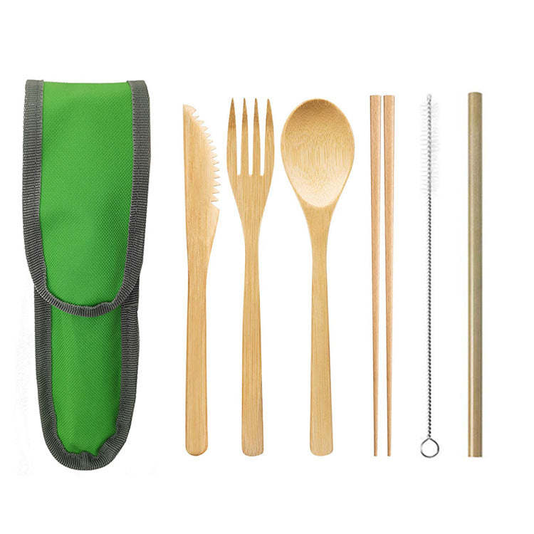 Portable Bamboo Travel Cutlery Set with Chopsticks and Straw - Noogni