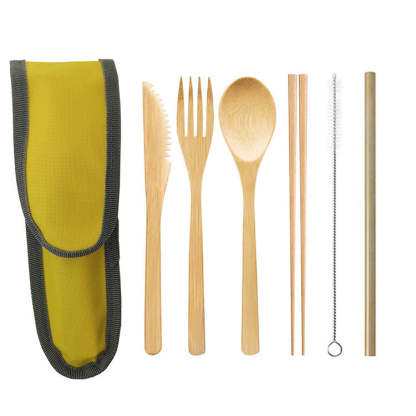Portable Bamboo Travel Cutlery Set with Chopsticks and Straw - Noogni