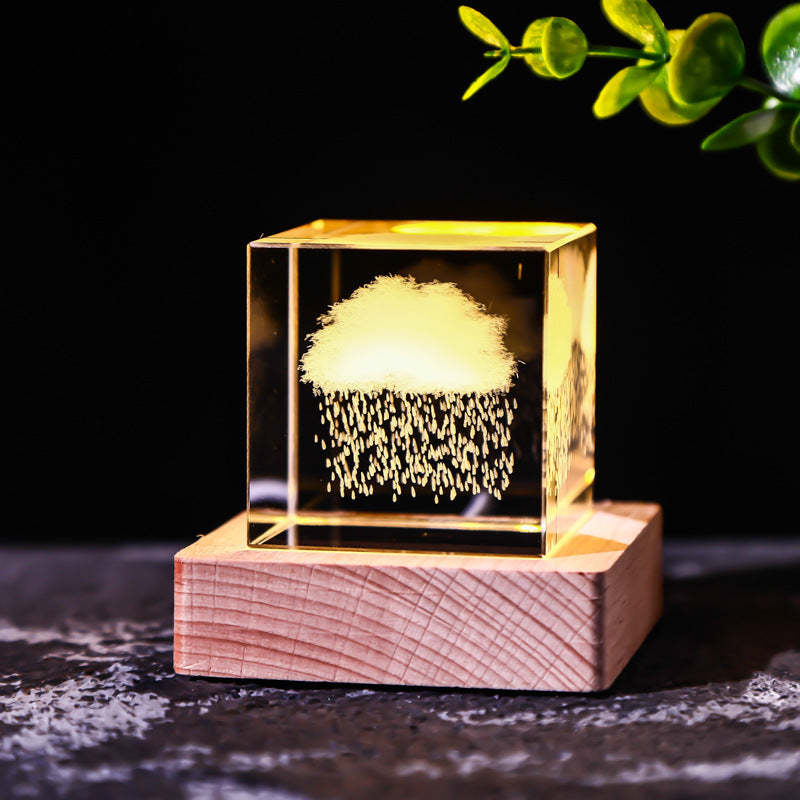 Galaxy Crystal Cube Night Light with Wooden Base - Noogni