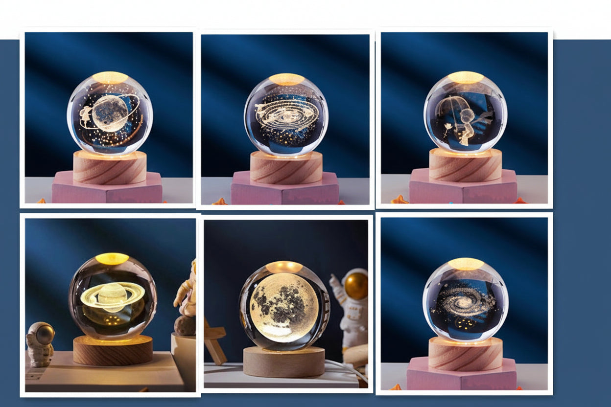3D Crystal Ball Solar System Night Light with Warm Glow - Noogni