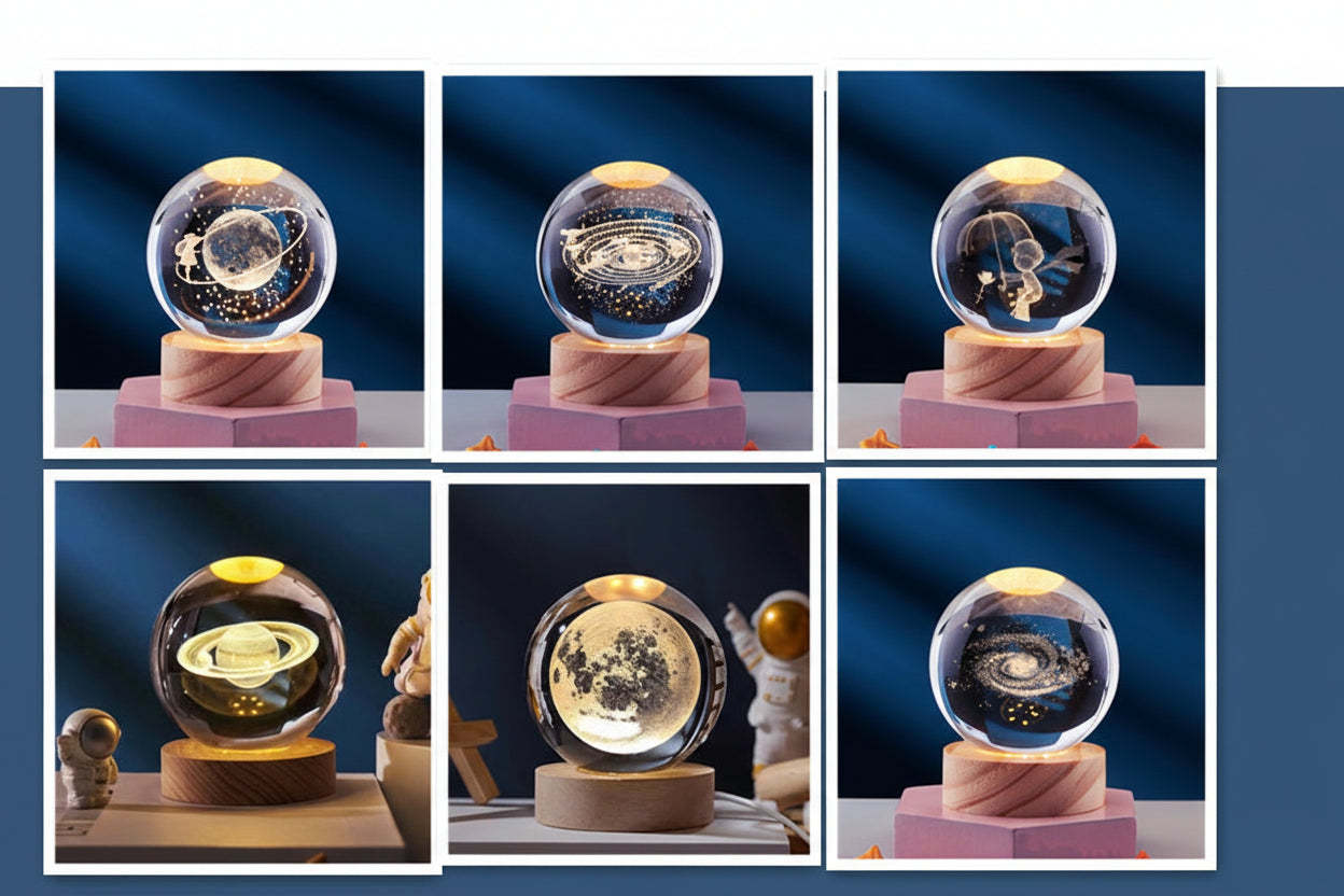 3D Crystal Ball Solar System Night Light with Warm Glow - Noogni