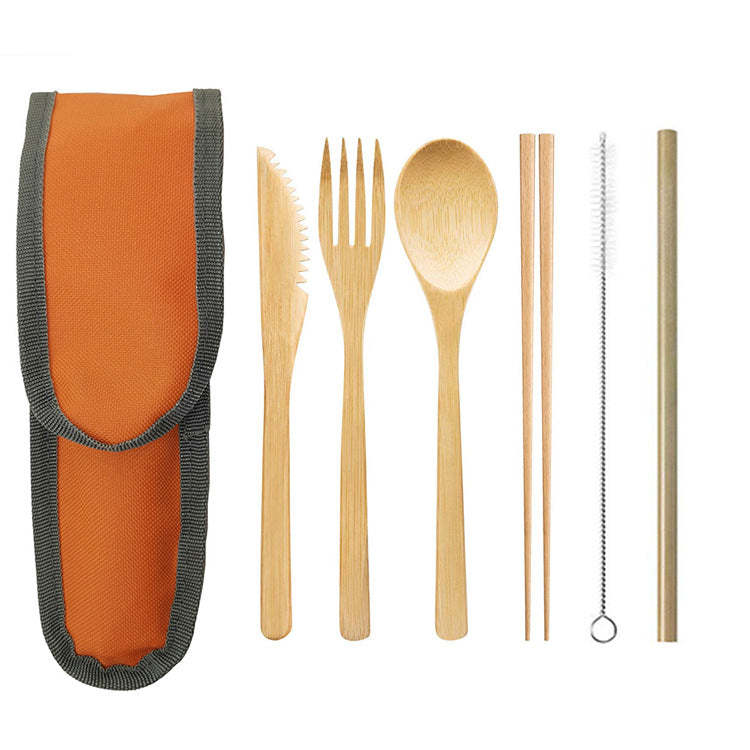 Portable Bamboo Travel Cutlery Set with Chopsticks and Straw - Noogni
