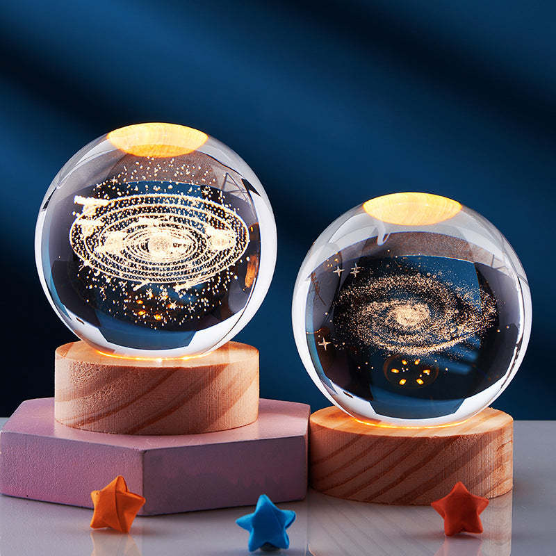 3D Crystal Ball Solar System Night Light with Warm Glow - Noogni