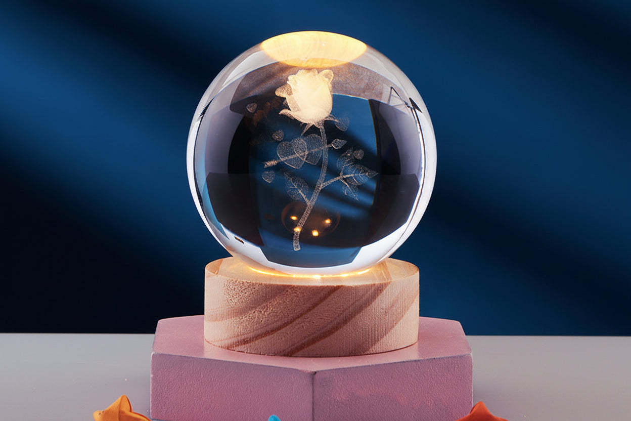 3D Crystal Ball Solar System Night Light with Warm Glow - Noogni