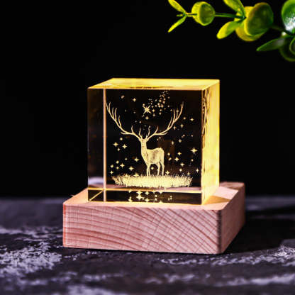 Galaxy Crystal Cube Night Light with Wooden Base - Noogni