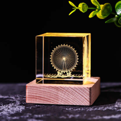 Galaxy Crystal Cube Night Light with Wooden Base - Noogni