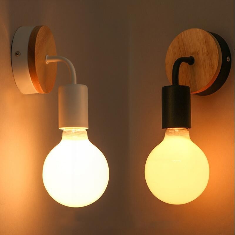 Solid Wood LED Wall Lamp with Iron Frame for Bedroom - Noogni