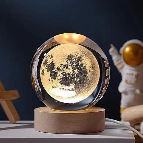 3D Crystal Ball Solar System Night Light with Warm Glow - Noogni