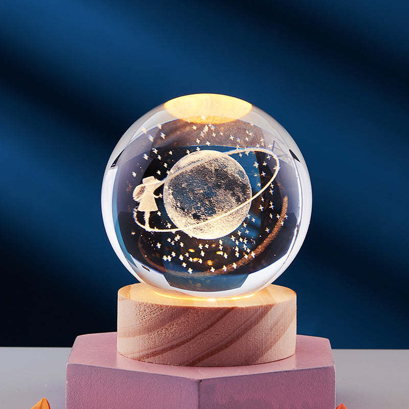 3D Crystal Ball Solar System Night Light with Warm Glow - Noogni