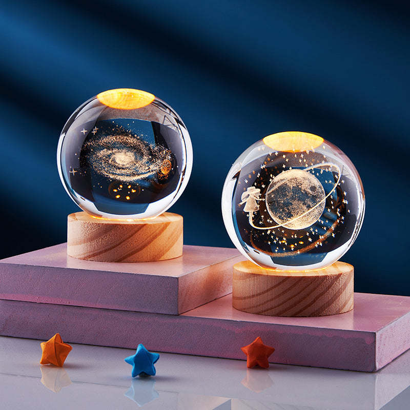 3D Crystal Ball Solar System Night Light with Warm Glow - Noogni