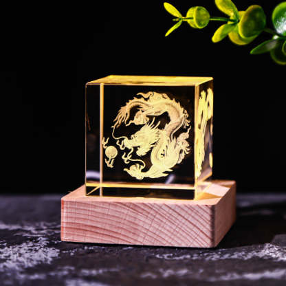Galaxy Crystal Cube Night Light with Wooden Base - Noogni