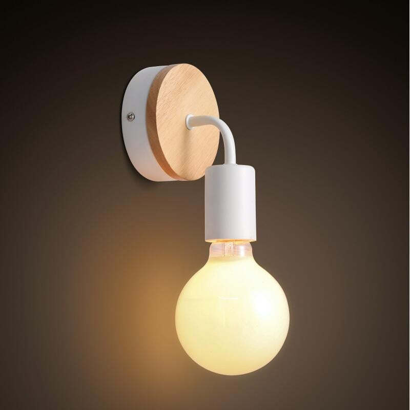 Solid Wood LED Wall Lamp with Iron Frame for Bedroom - Noogni