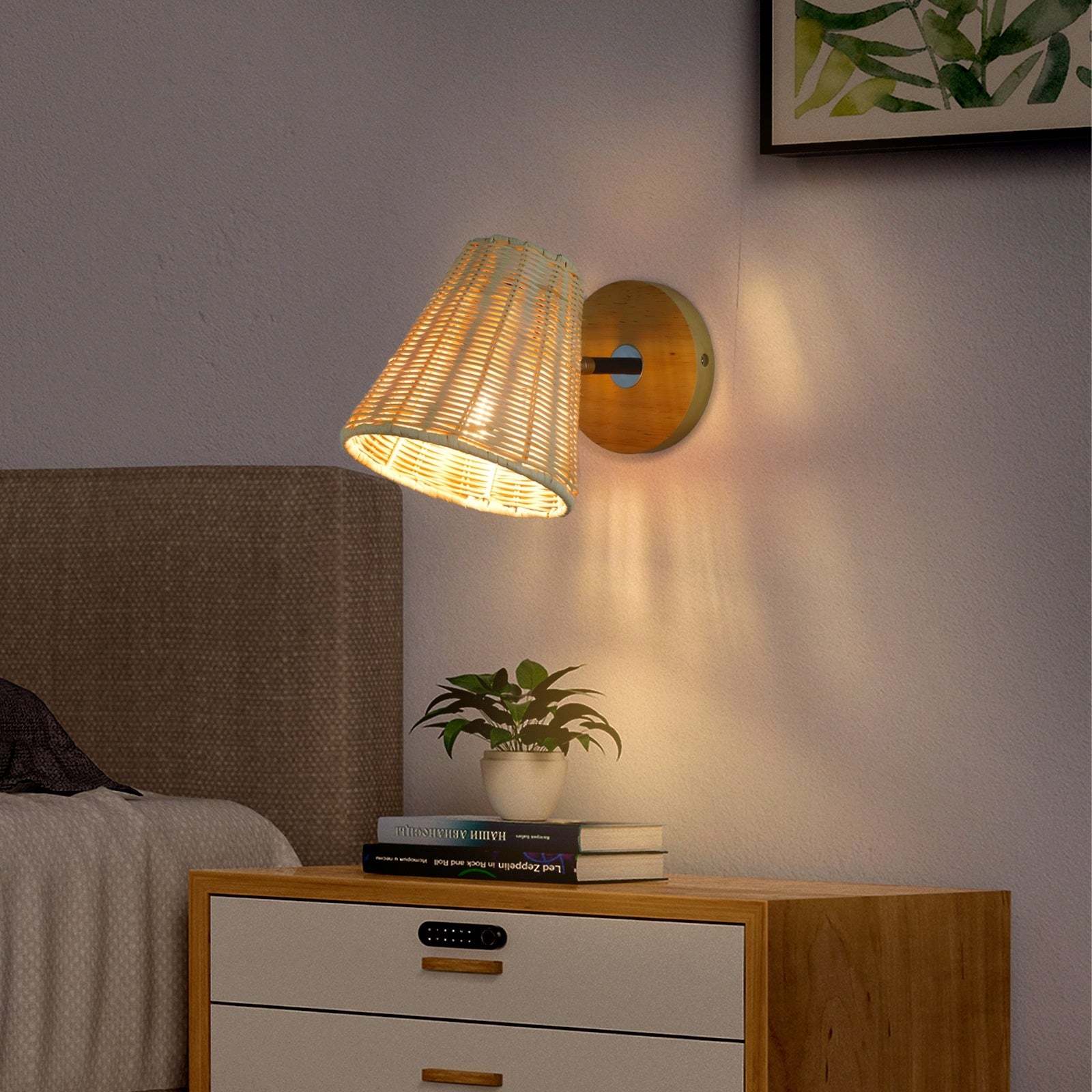 Rattan Wall Lamp Bedside Wall Light with E26/E27 Base - Noogni