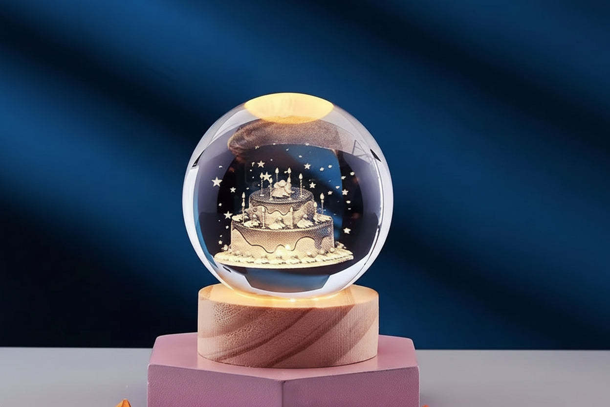 3D Crystal Ball Solar System Night Light with Warm Glow - Noogni
