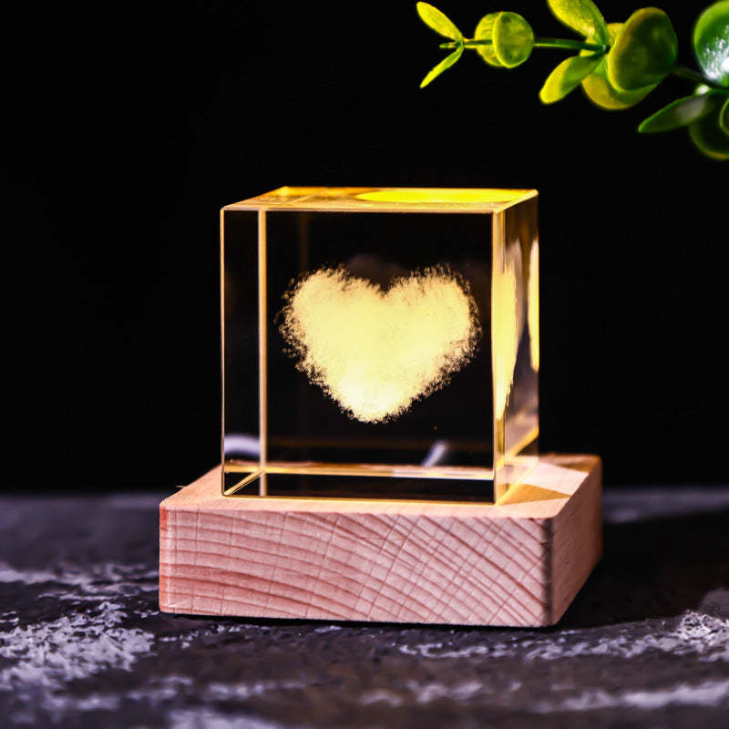 Galaxy Crystal Cube Night Light with Wooden Base - Noogni