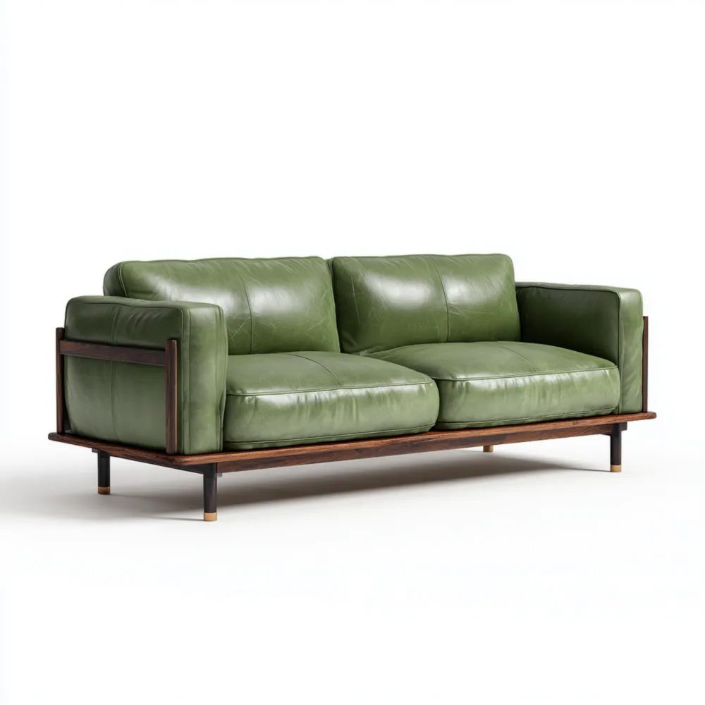 Canapé deux places en cuir 180x85x70 cm Vert – Design Contemporain-Decoelivo