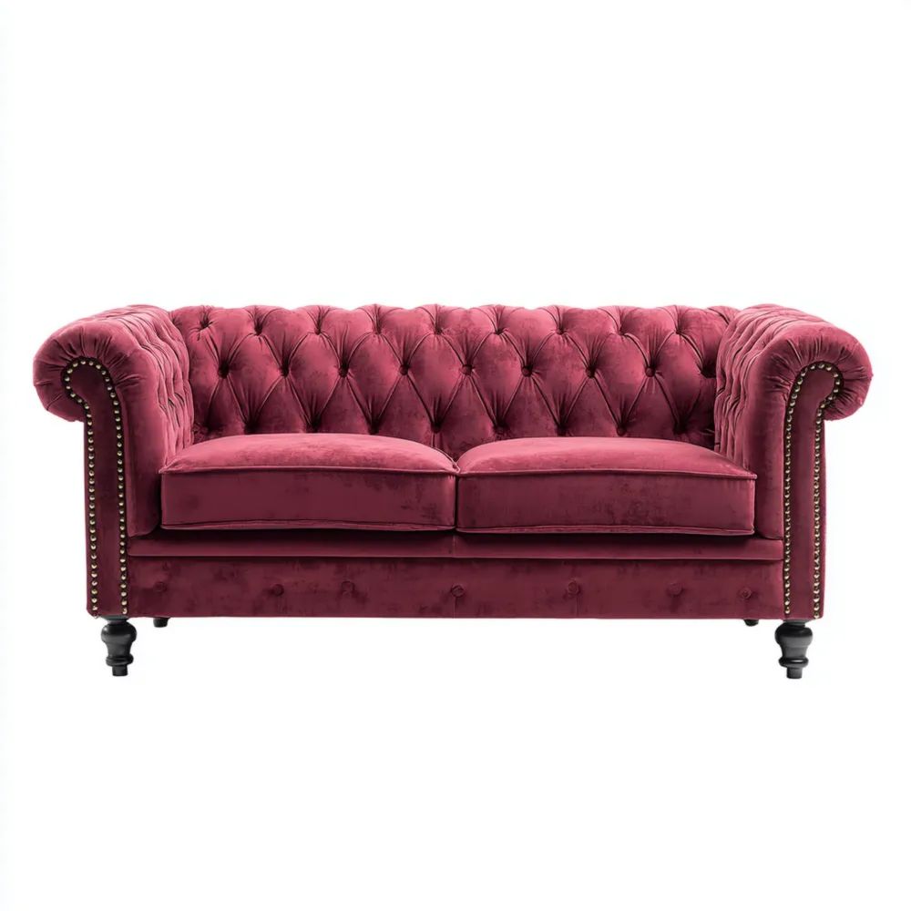 Canapé deux places en Velours 150x85x75 cm - Rouge Bordeaux - Style Chesterfield-Decoelivo