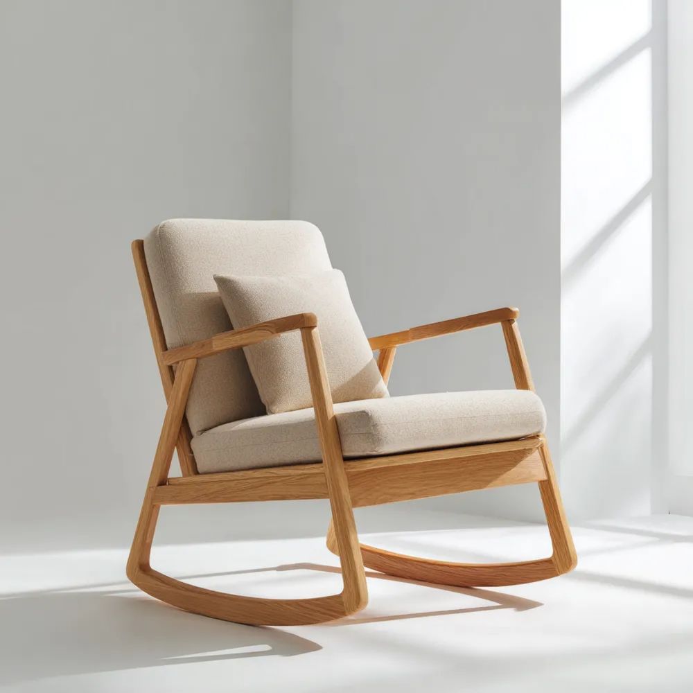 Fauteuil à bascule en bois 80x70x90 cm – Beige – Design moderne-Decoelivo