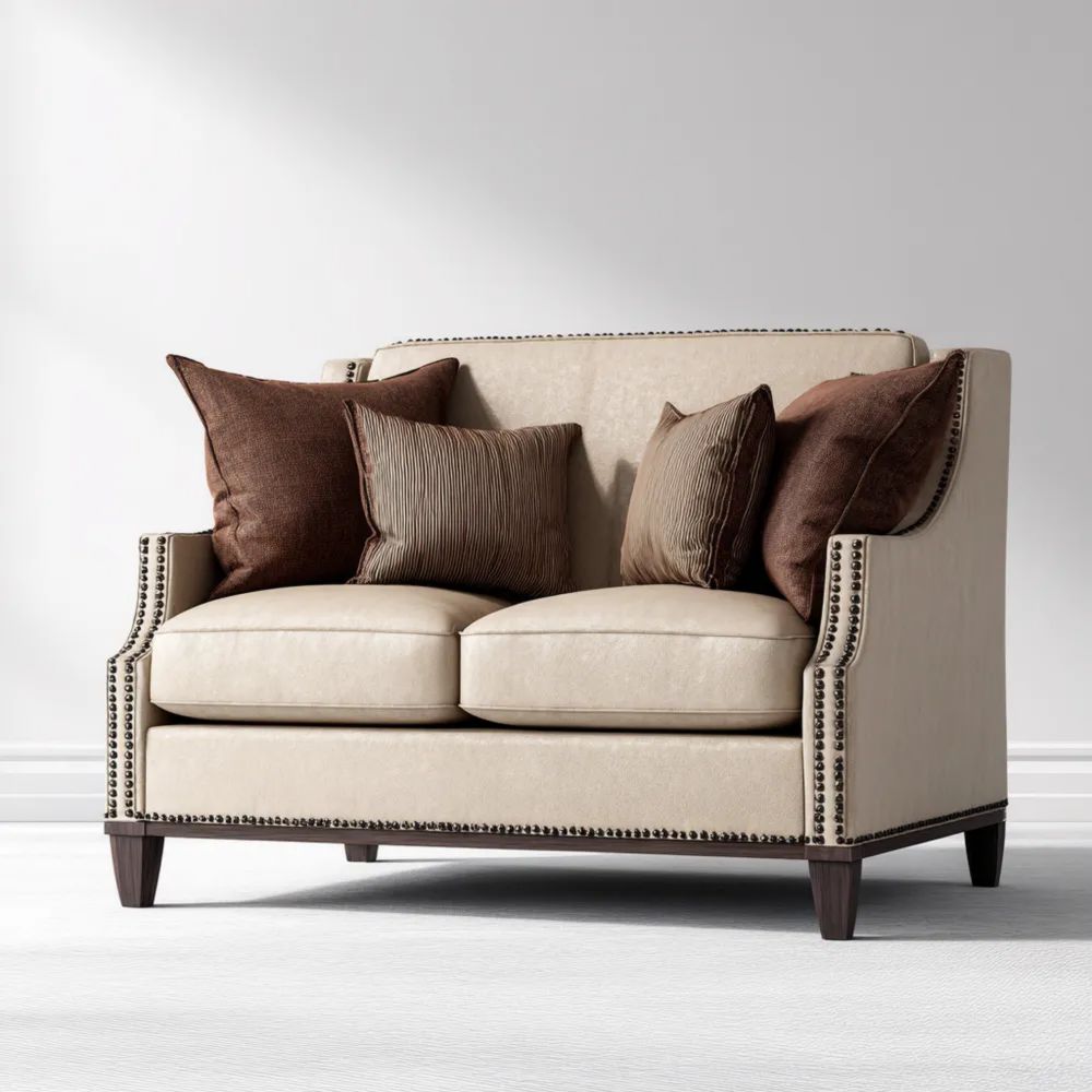 Canapé deux places Tissu 140x85x90 cm – Beige – Classique-Decoelivo