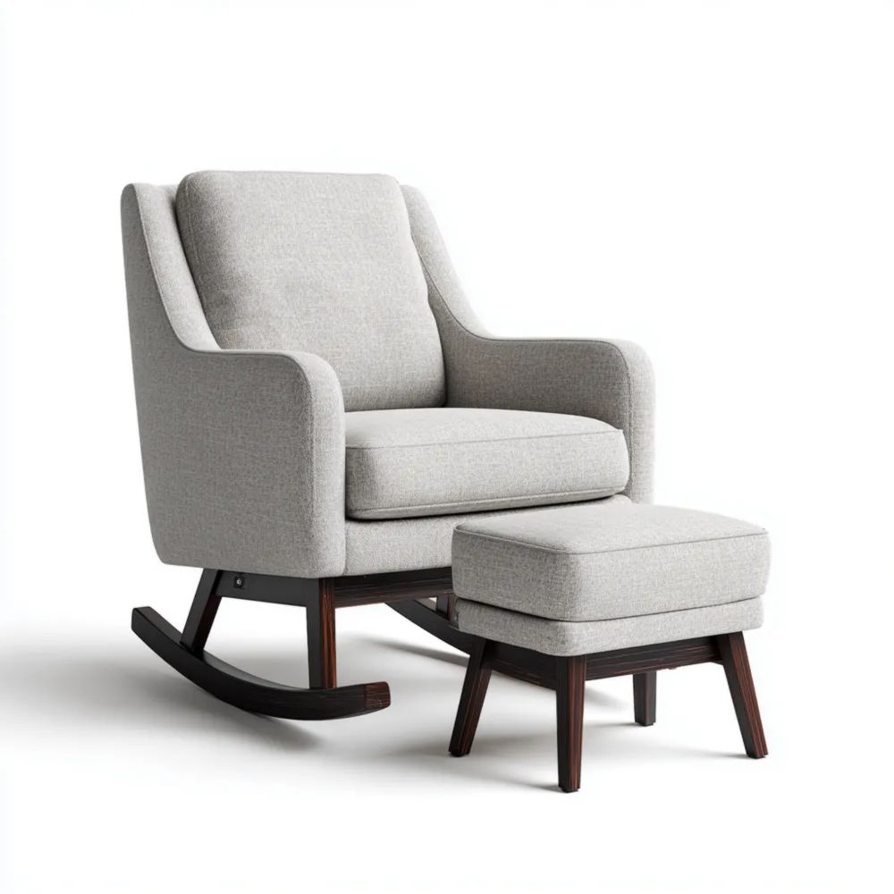 Fauteuil à bascule avec repose-pieds 80x95x100 cm Tissu – Gris Clair-Decoelivo