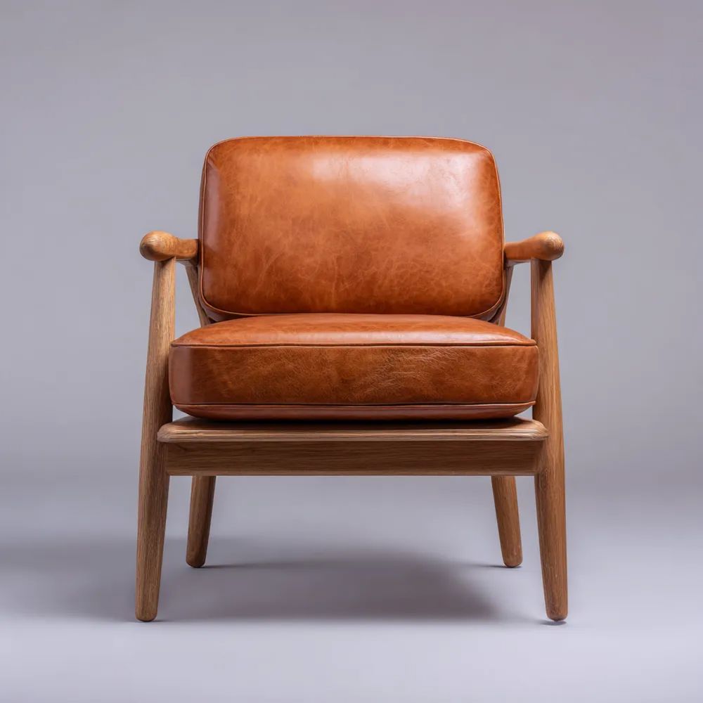 Fauteuil en cuir véritable 75x70x85 cm - Structure en bois massif - Design classique-Decoelivo