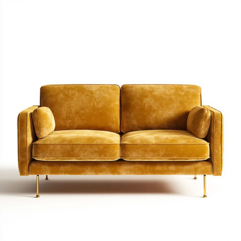 Canapé Deux Places Velours Jaune Moutarde 150x85x80 cm – Design Contemporain-Decoelivo