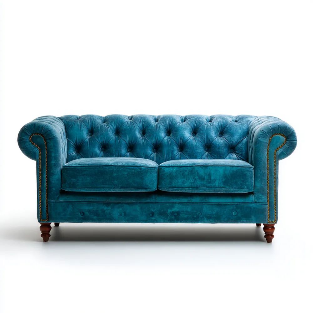 Canapé 2 places en velours 160x85x75 cm Turquoise style classique-Decoelivo