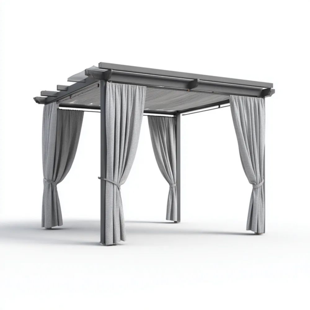 Pergola en Aluminium 3x3x2,5 m avec Rideaux – Gris-Decoelivo