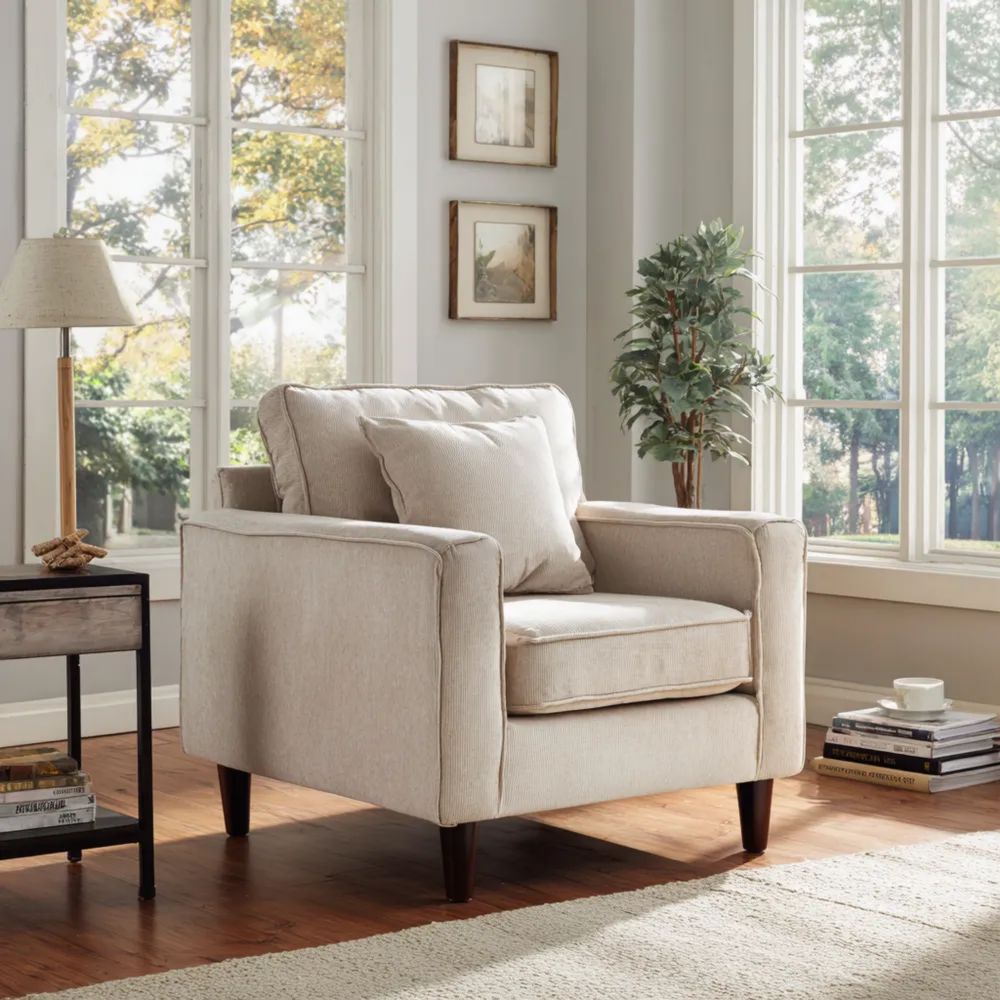 Fauteuil en Tissu Beige 90x85x80 cm – Design Contemporain-Aestelora