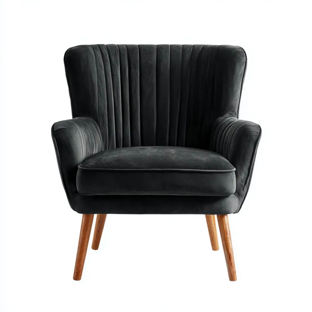Fauteuil en velours 80x85x90 cm – Noir – Design moderne-Aestelora