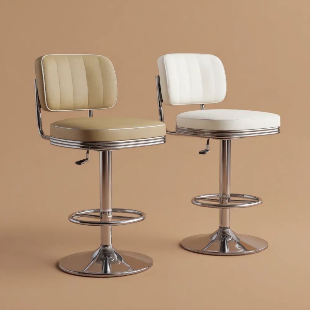 Tabourets de bar en métal et simili cuir 40x40x85-105 cm - Beige/Blanc-Aestelora