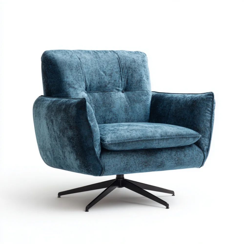 Fauteuil pivotant en velours 90x90x100 cm - Bleu Canard - Design Contemporain-Aestelora