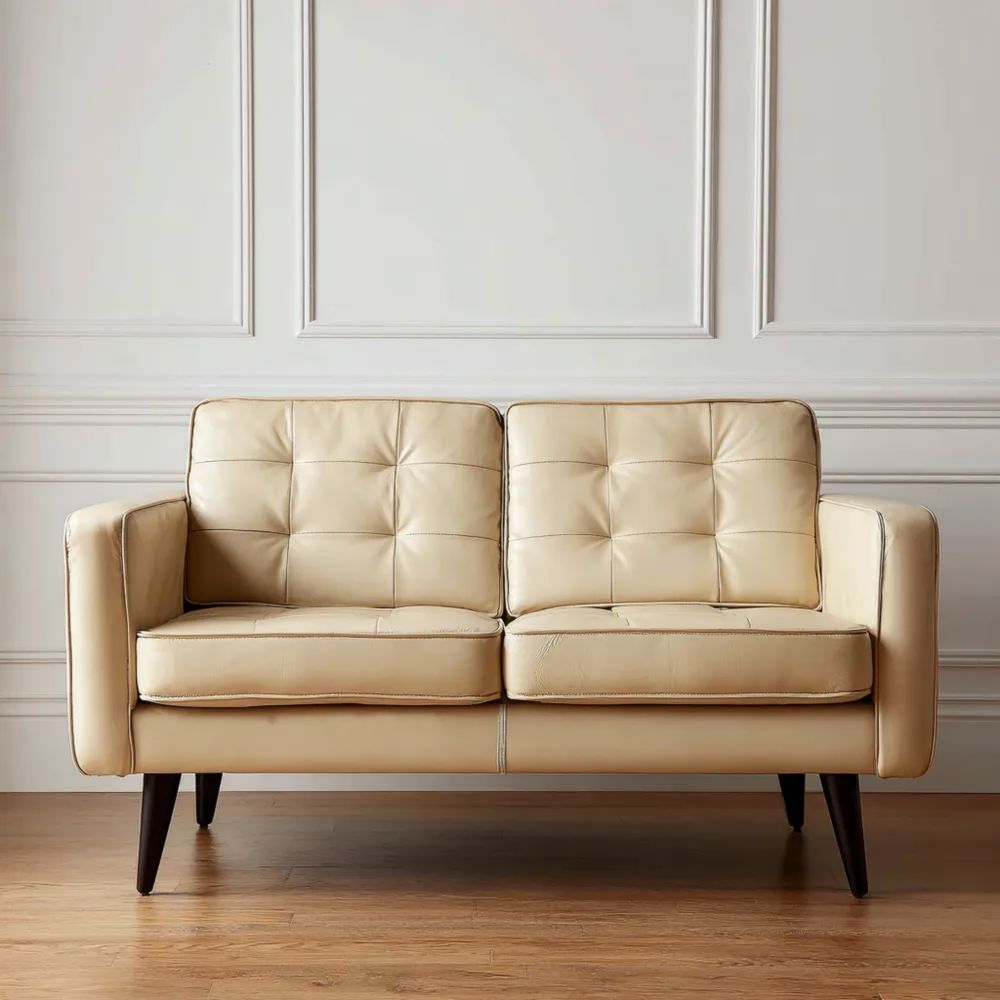 Canapé deux places Cuir 150x85x90 cm – Beige – Design Élégant-Aestelora