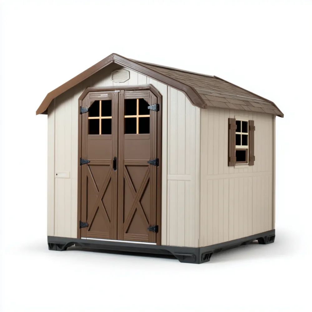 Abri de rangement extérieur en résine 185x152x226 cm – Beige/Marron – Double portes-Aestelora