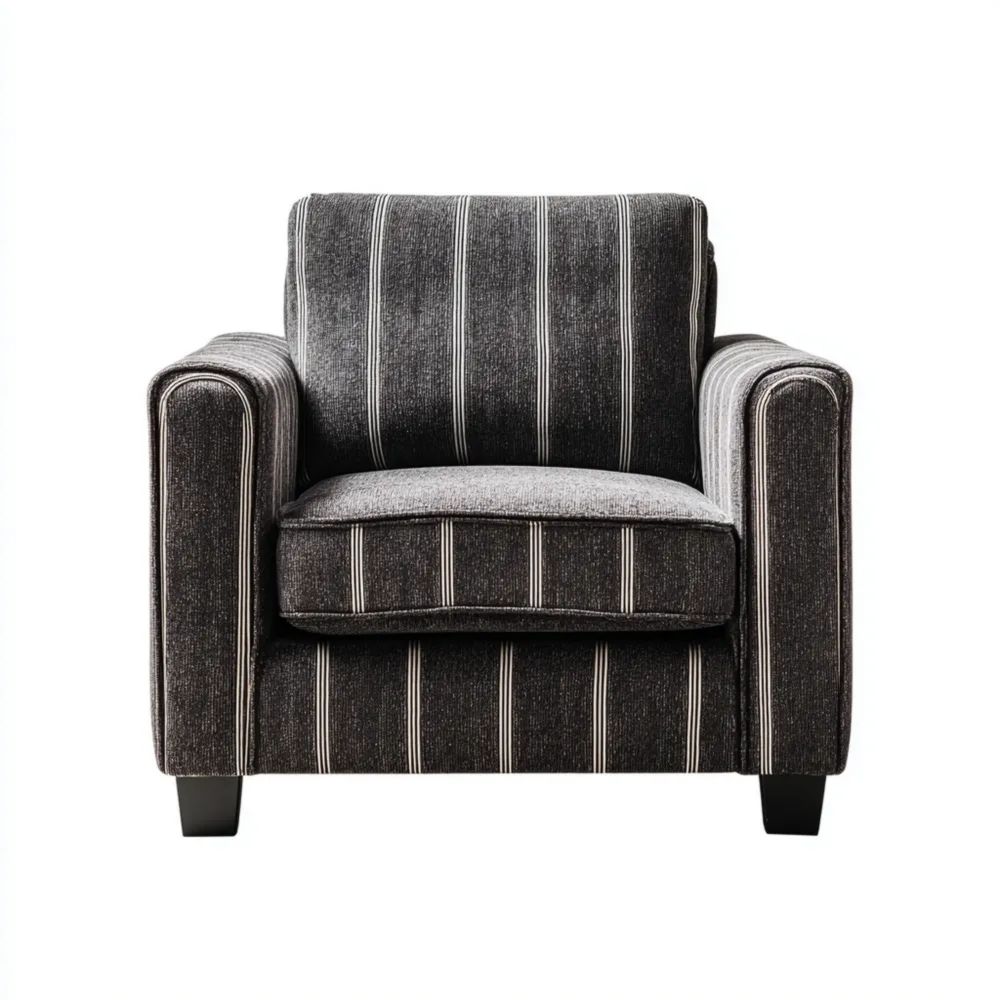 Fauteuil tissu rayé 85x90x75 cm - Noir/Blanc - Design contemporain-Aestelora