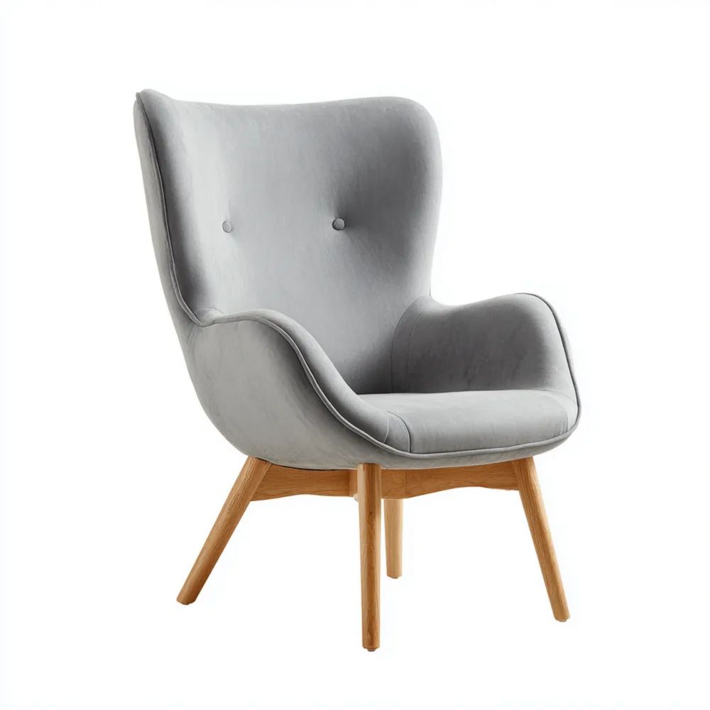 Fauteuil en velours 75x80x100 cm – Gris Clair – Design Contemporain-Aestelora