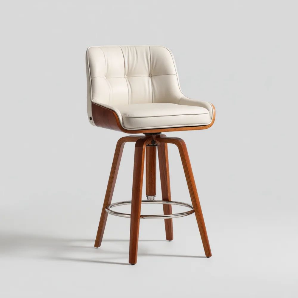 Tabouret de bar pivotant 45x40x100 cm - Similicuir Blanc et bois - Design moderne-Aestelora