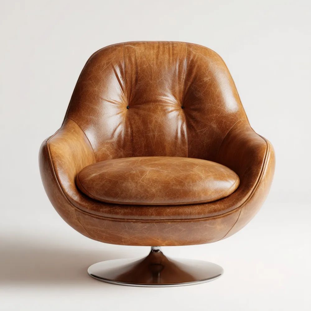 Fauteuil pivotant en cuir 75x80x85 cm - Marron - Design contemporain-Aestelora