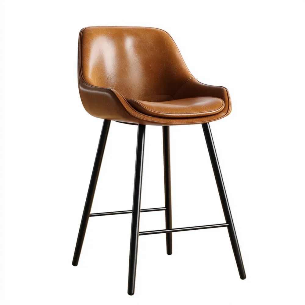 Tabouret de bar en cuir 45x45x75 cm - Marron - Design contemporain-Aestelora