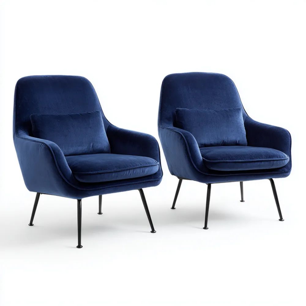 Fauteuils en velours 70x80x75 cm – Bleu Électrique – Design moderne-Aestelora
